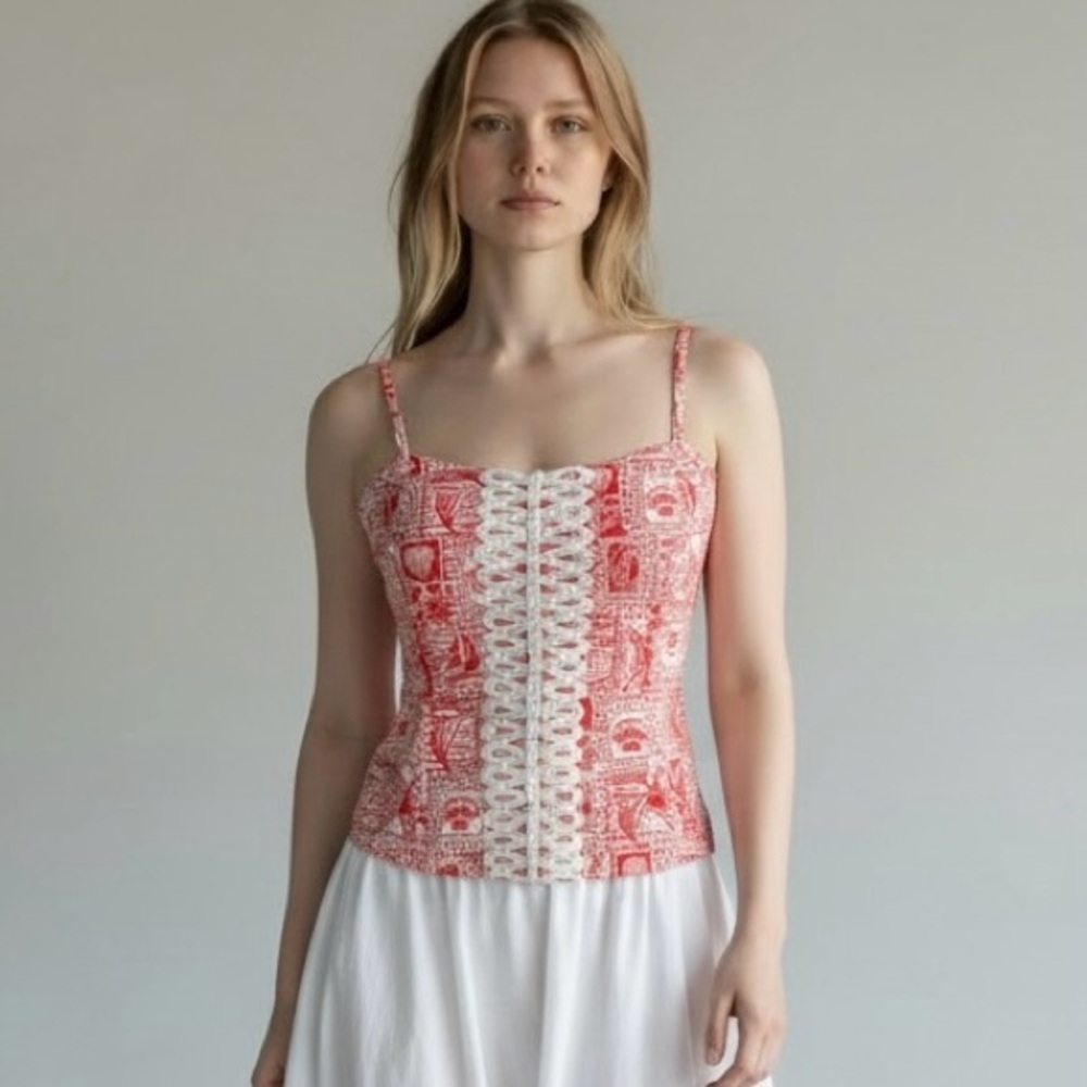 Lilly Pulitzer Shelli Stretch Top Cut Out Back Mizner Red Seaside Harbor Size 2